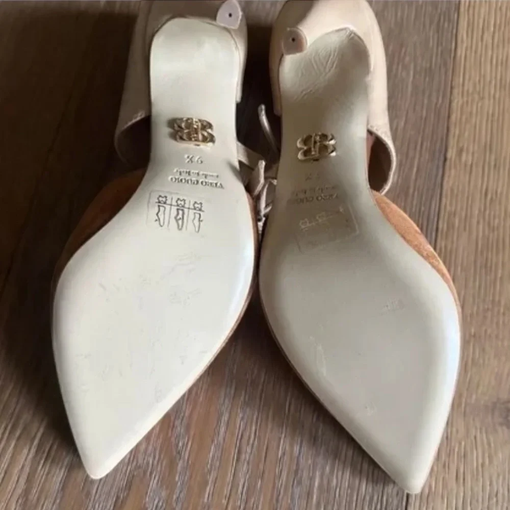 BEAUTIISOLES Sara Pointed Toe Pump Cognac Leather Suede Italy 9.5 NEW